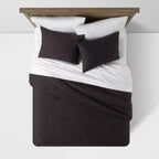 Full/Queen Washed Cotton Sateen Comforter and Sham Set Black - Threshold