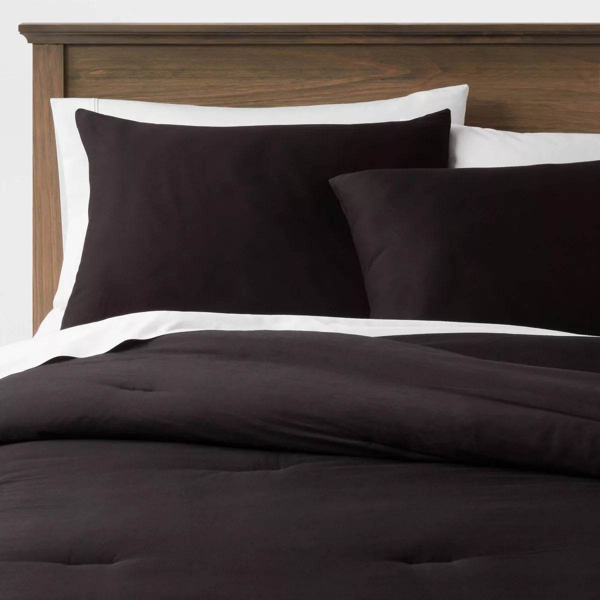 Full/Queen Washed Cotton Sateen Comforter and Sham Set Black - Threshold