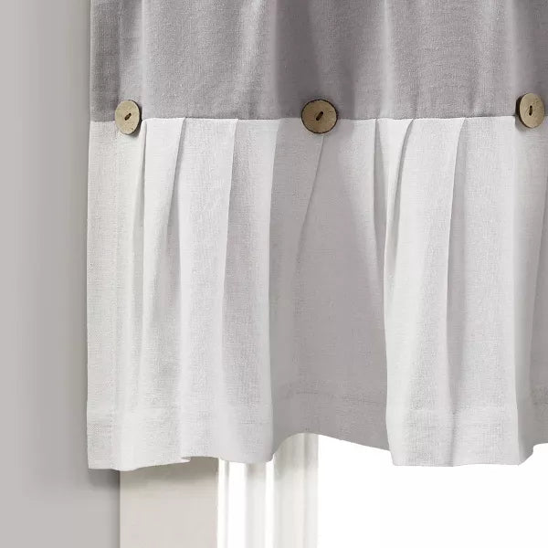 18"x52" Farmhouse Linen Button Window Valance Gray/White