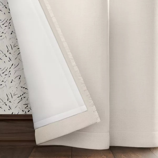 2PK 50"x84" Blackout Slub Weave Raw Edge Curtain Panel Ivory - Threshold