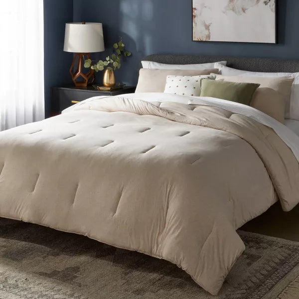 3pc Full/Queen Jersey Comforter and Sham Set Oatmeal Heather - Threshold