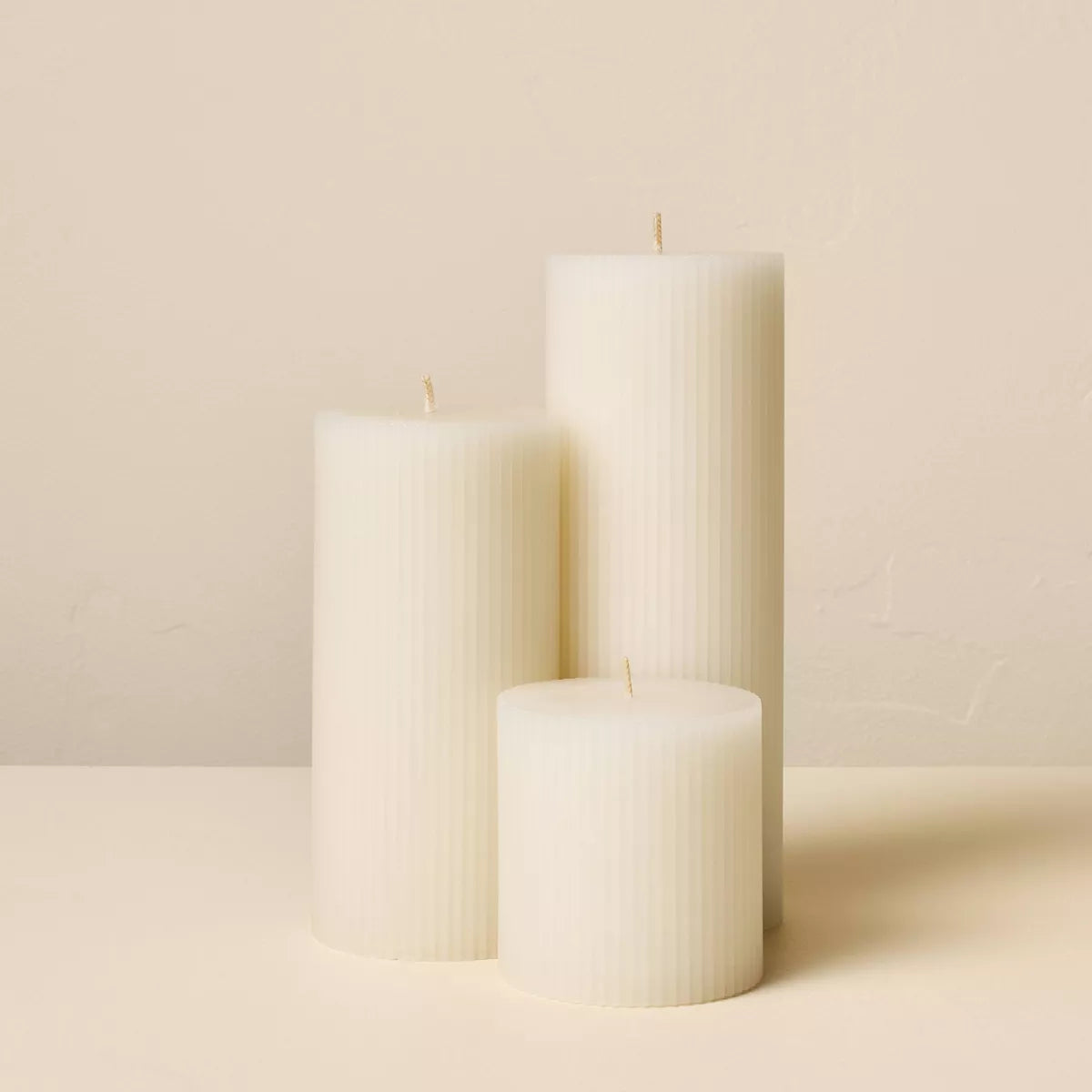 3ct Unscented 3x3/3x6/3x8 Ribbed Pillar Candles Cream - Hearth & Hand with Magnolia