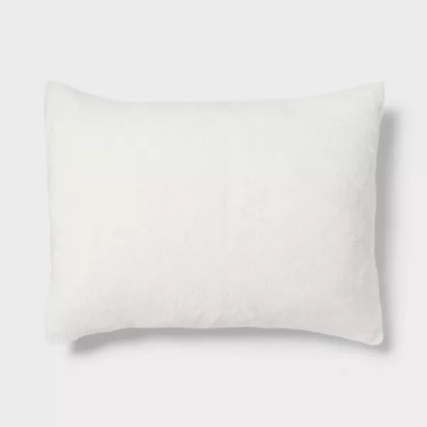 Full/Queen Box Stitch Faux Fur Comforter and Sham Set Ivory - Threshold