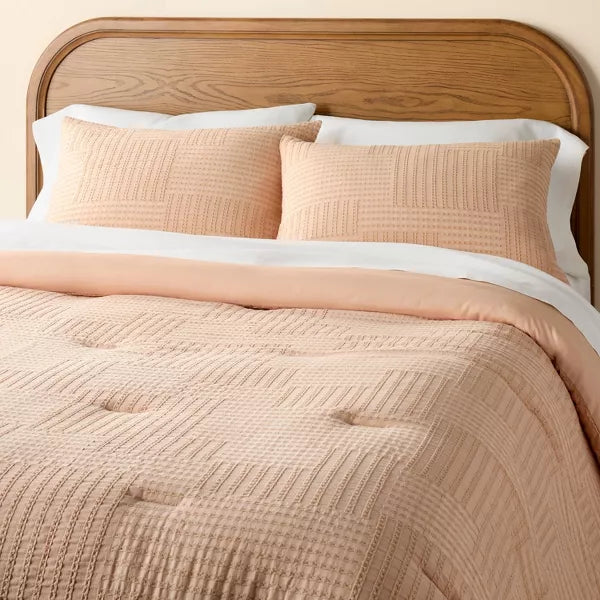 3pc King Woven Textured Squares Comforter Bedding Set Blush - Hearth & Hand with Magnolia