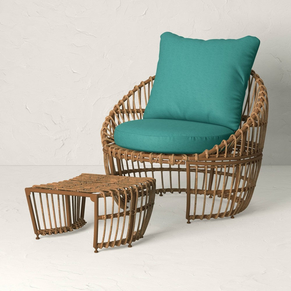 OHO Topanga Club Chair with Ottoman - Blue/Brown