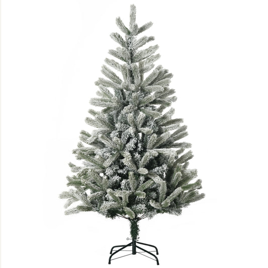 5ft Artificial Snow-Flocked Tree Holiday Home Indoor Christmas Decoration with Metal Feet, Green