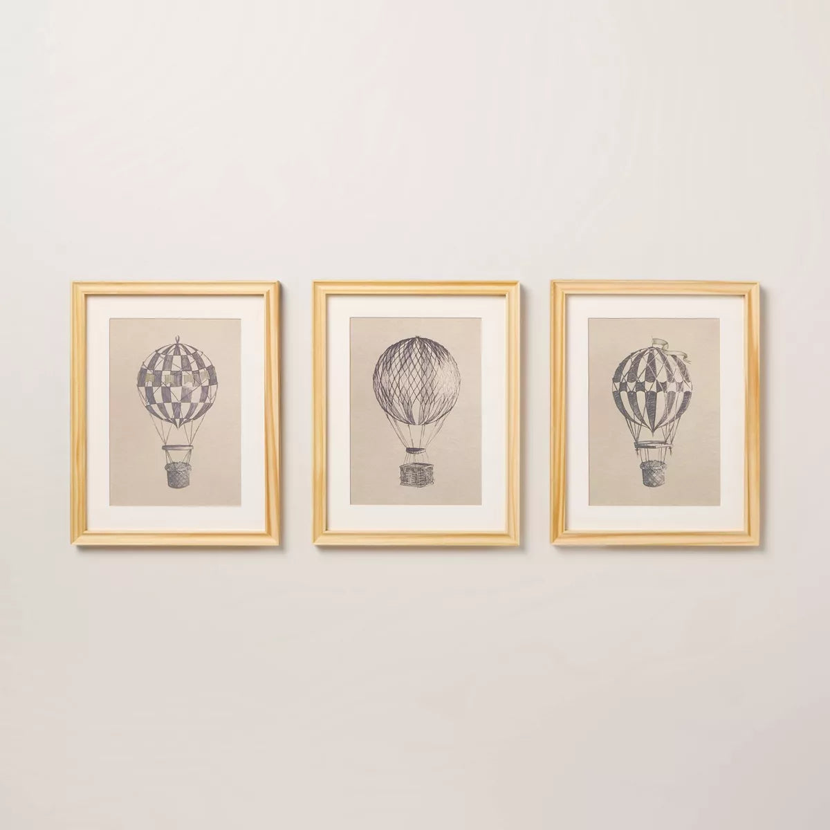 11"x14" Hot Air Balloon Sketch Framed Wall Art (Set of 3) - Hearth & Hand