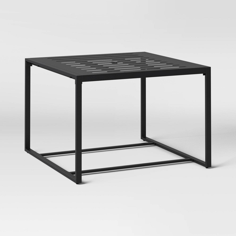 Threshold Henning 4 Person Rectangle Patio Dining Table - Black: Steel Frame, Umbrella Hole, All-Weather Design