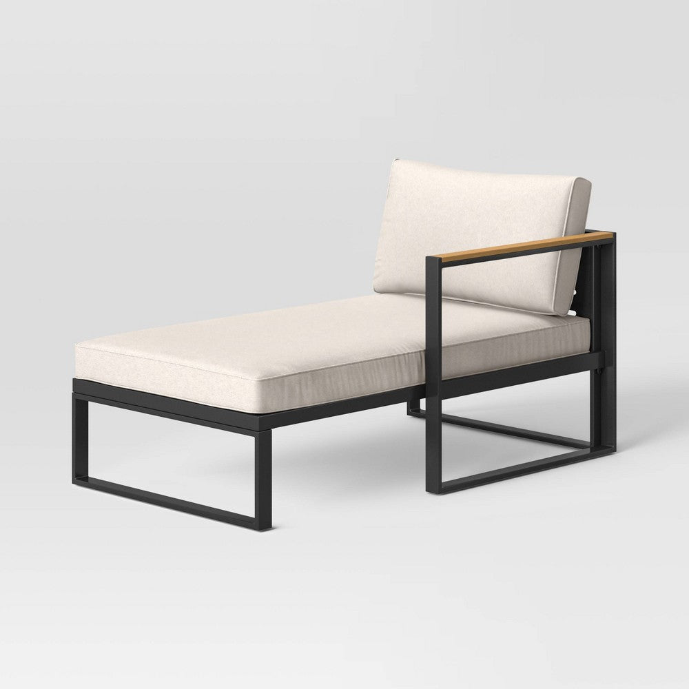 Threshold Henning Half Size Outdoor Patio Chaise Lounge, Daybed with Arm Cream