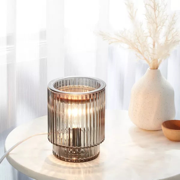 Smoked Ribbed Glass Wax Warmer