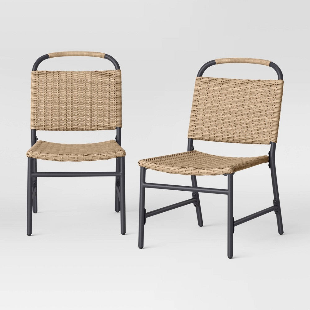 Popperton Arched Wicker 2pk Patio Dining Chairs - Black - Threshold designed with Studio McGee