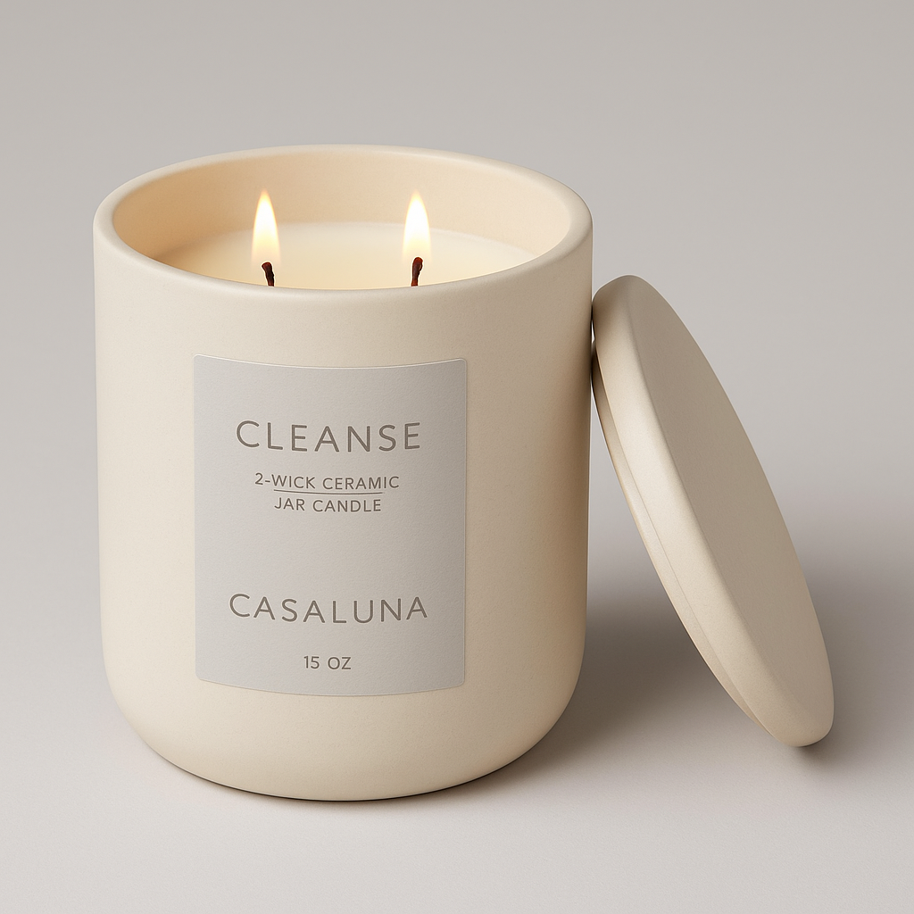 2-Wick Ceramic Jar Candle with Lid Cleanse 15oz - Casaluna