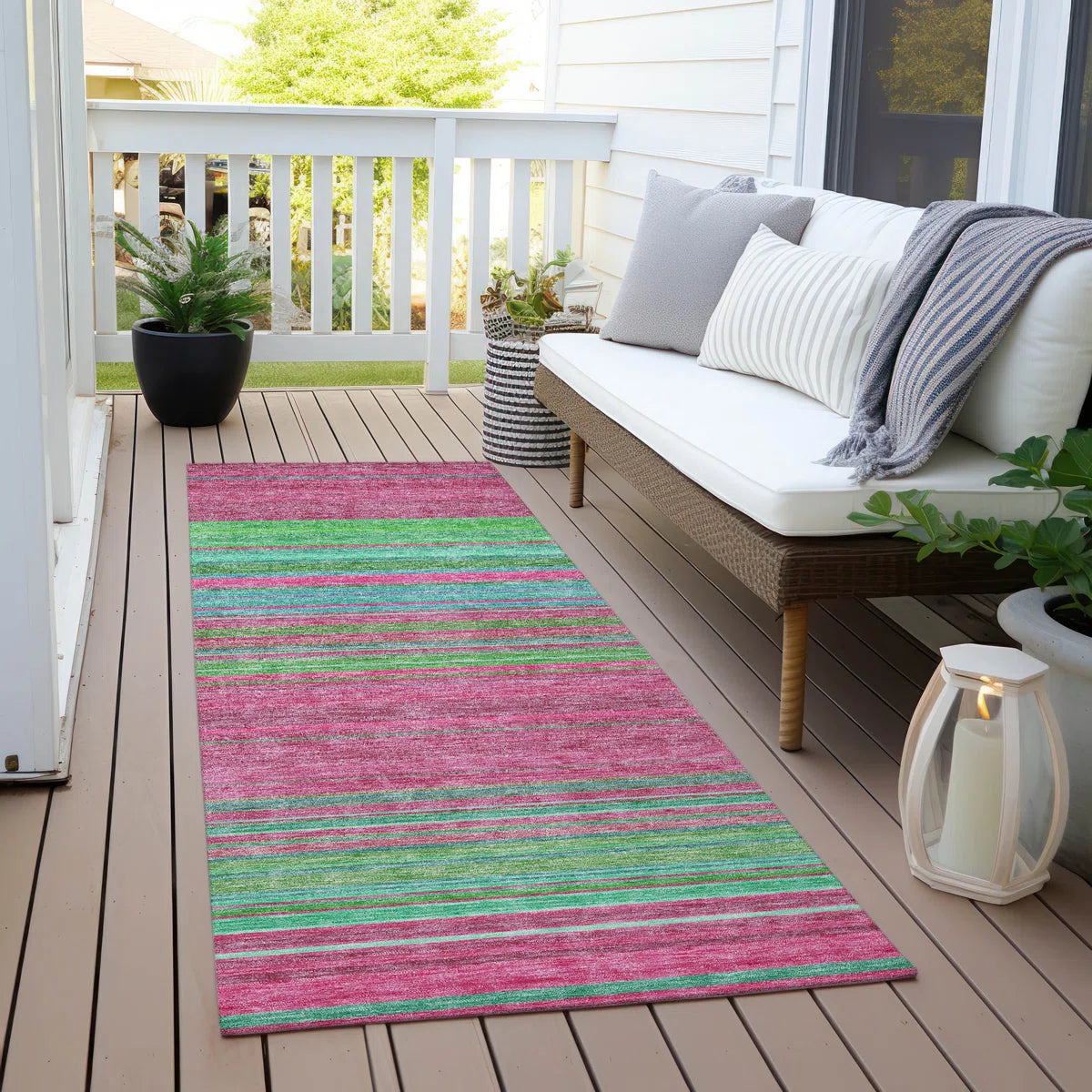 2'3 x 7'6 Chayden Washable Striped Indoor / Outdoor Rug