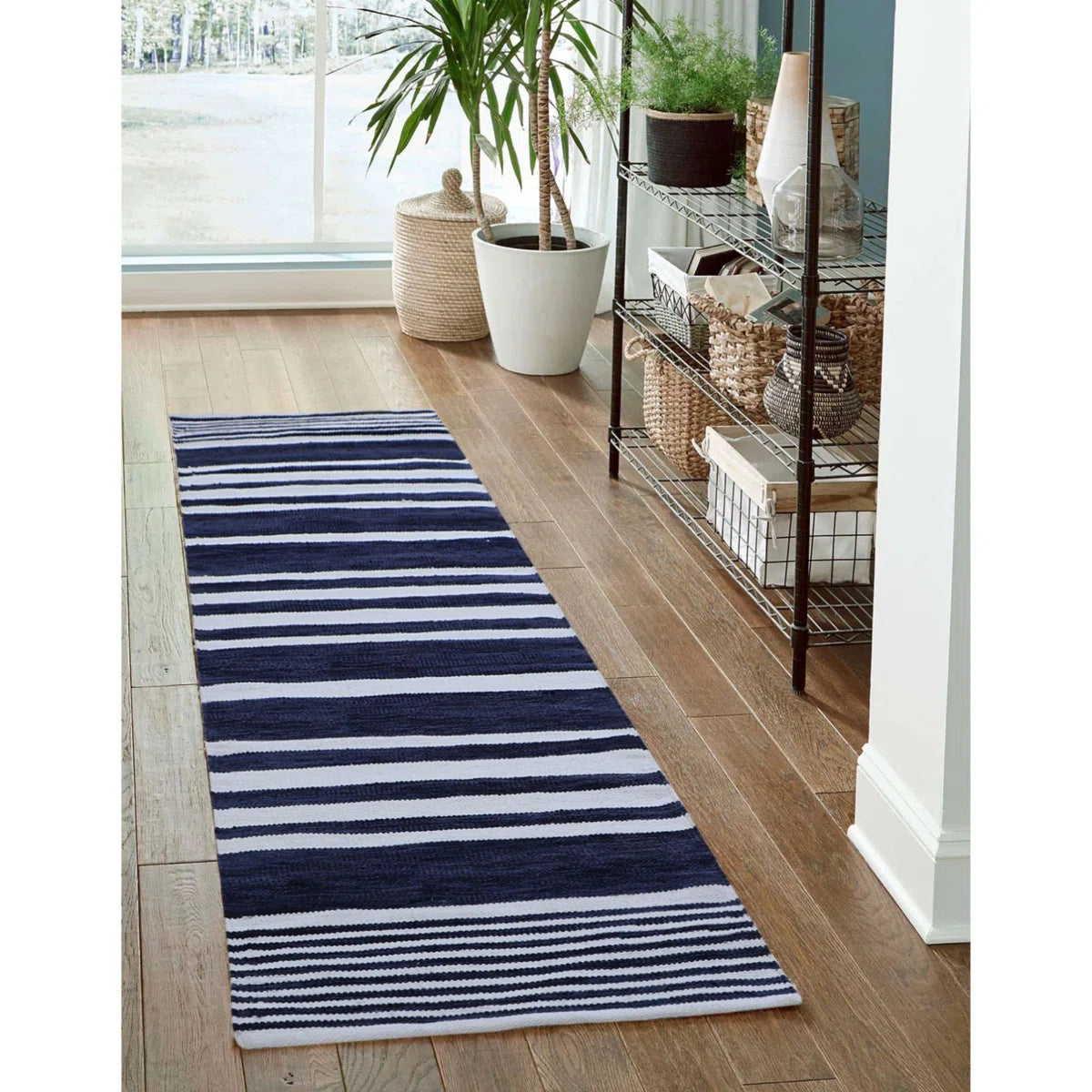 2'6 x 8 Flatweave Striped Indoor / Outdoor Rug