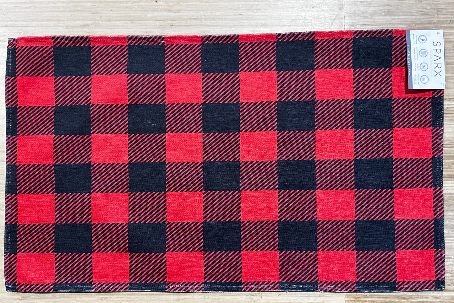 Red and Black Plaid Washable Mat