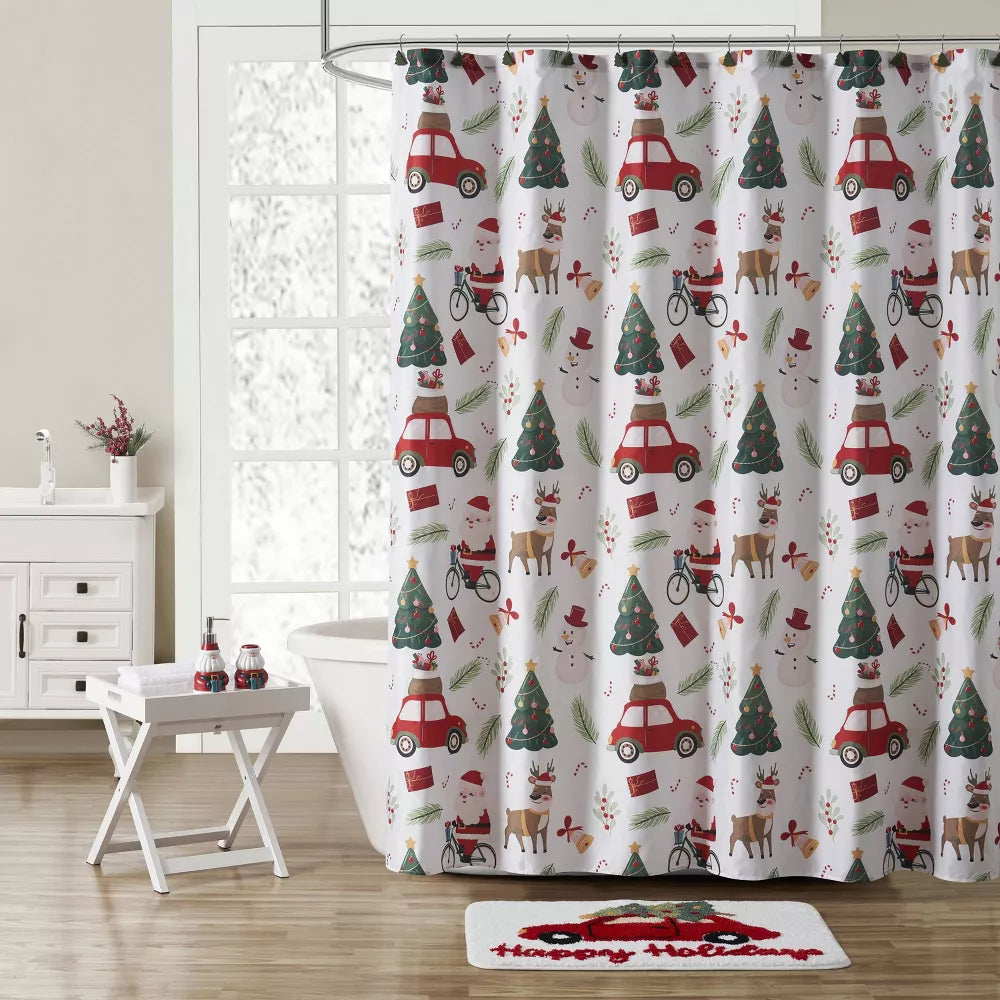 VCNY Santa Snowman 16pc Holiday Shower Curtain Bath Set