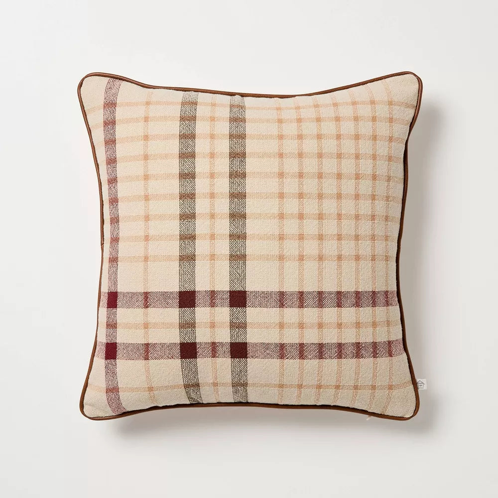 18"x18" Fall Plaid Square Toss Pillow Brown - Hearth & Hand with Magnolia