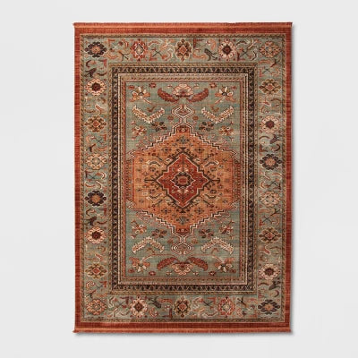 7'x10' Floral Woven Accent Rug Rust/Green - Threshold