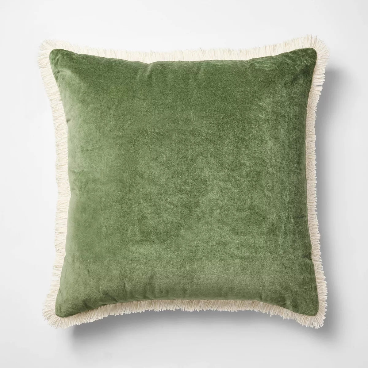 Oversized Square Solid Velvet Pillow w/ Fringe Army Green - Threshold