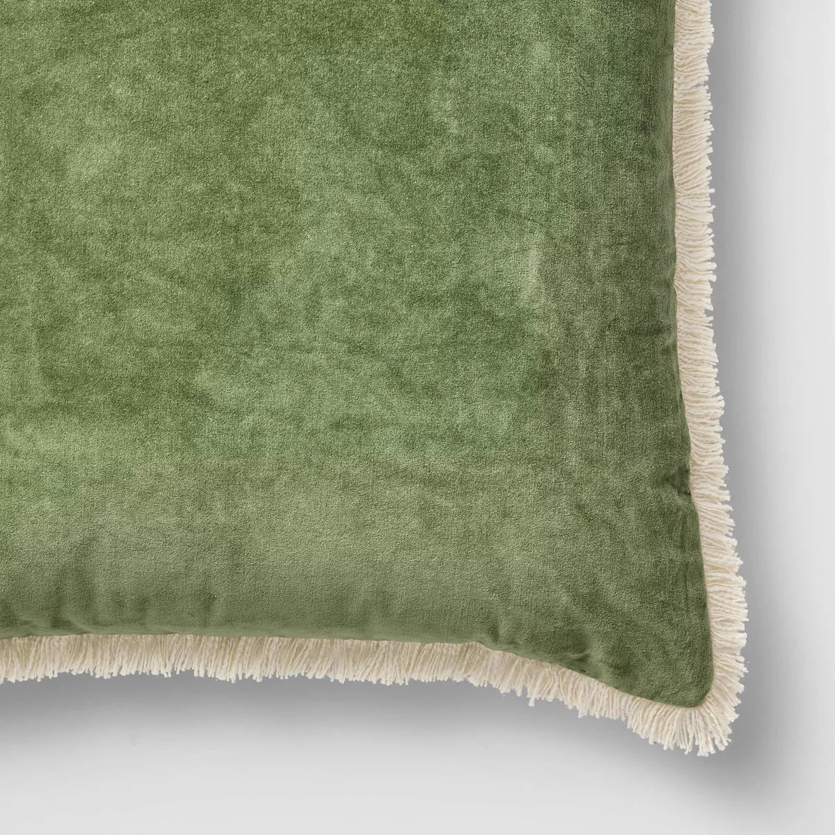 Oversized Square Solid Velvet Pillow w/ Fringe Army Green - Threshold
