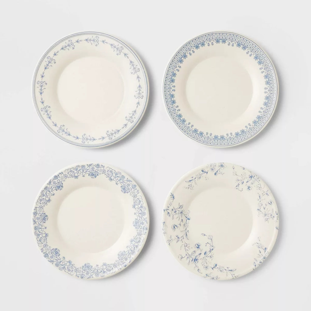 4pc 8.5" Melamine Mixed Pattern Salad Plate Set
