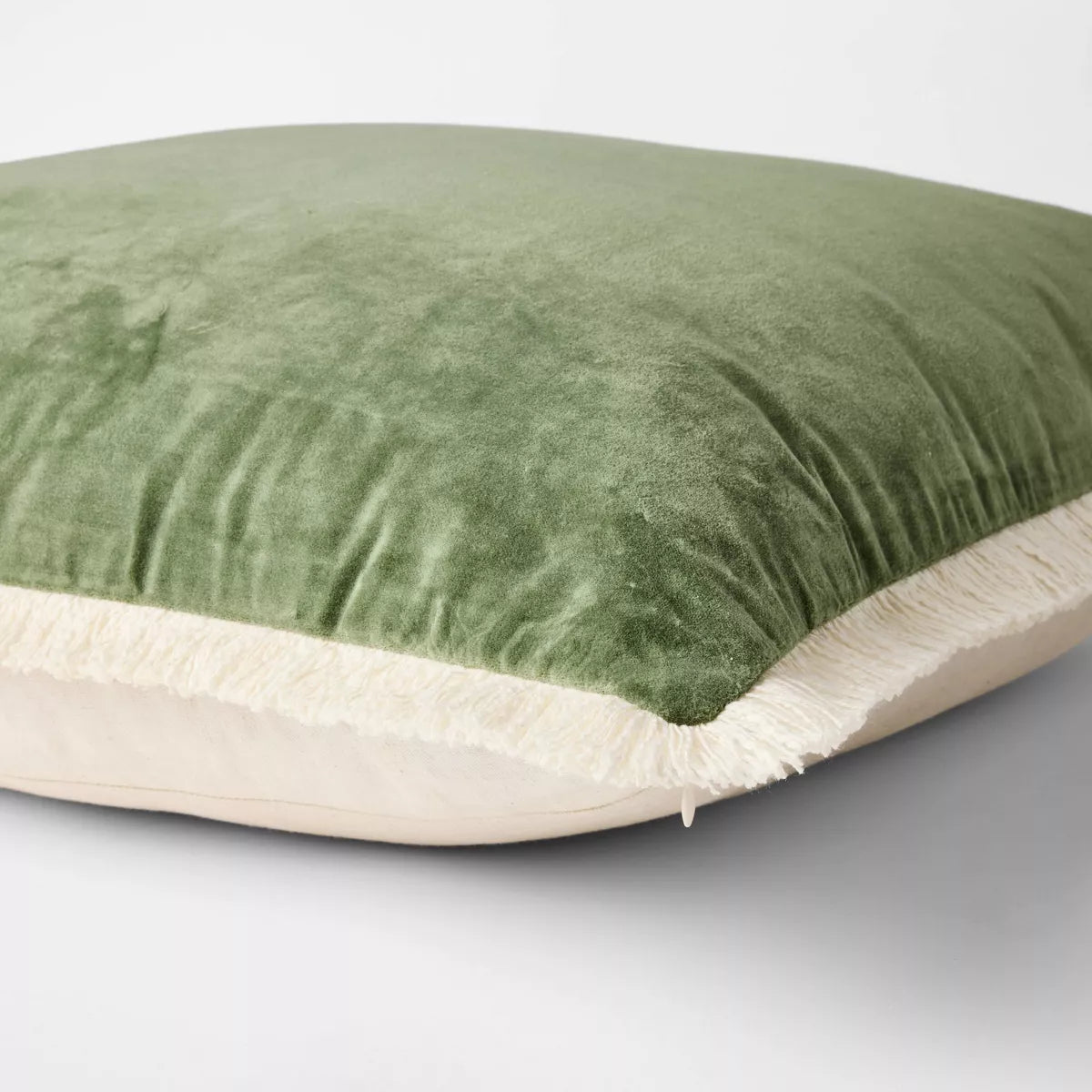 Oversized Square Solid Velvet Pillow w/ Fringe Army Green - Threshold