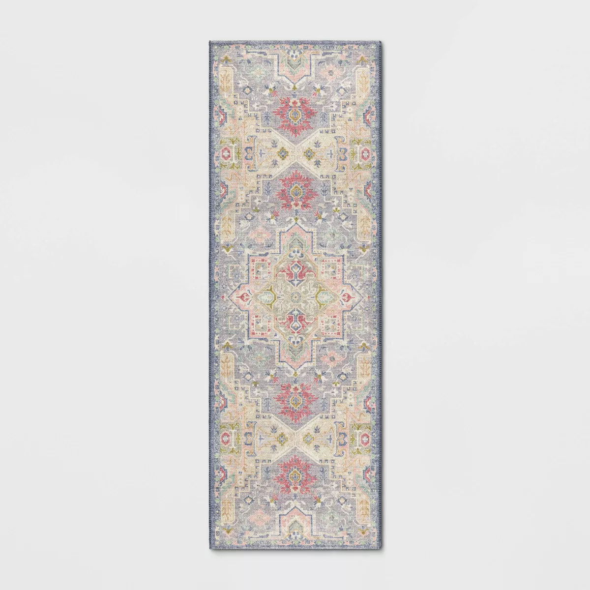 2'4"x7' Washable Zebrina Medallion Persian Style Printed Runner Rug Light Yellow/Blue - Threshold
