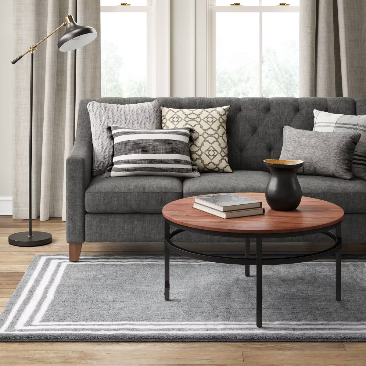 5'x7' Tetra Border Rug Gray - Threshold