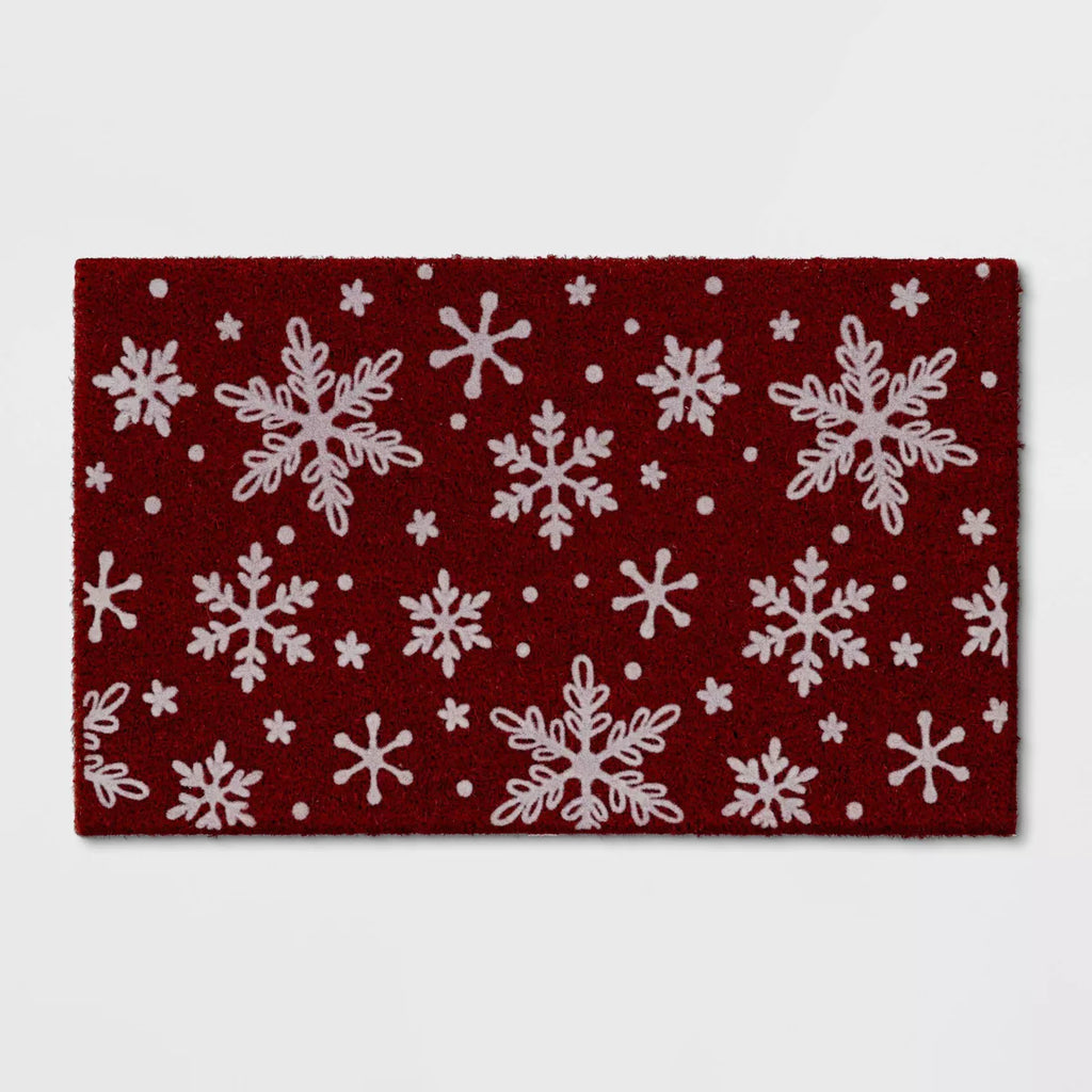 Christmas Snowflakes Flocked Doormat Red - Wondershop