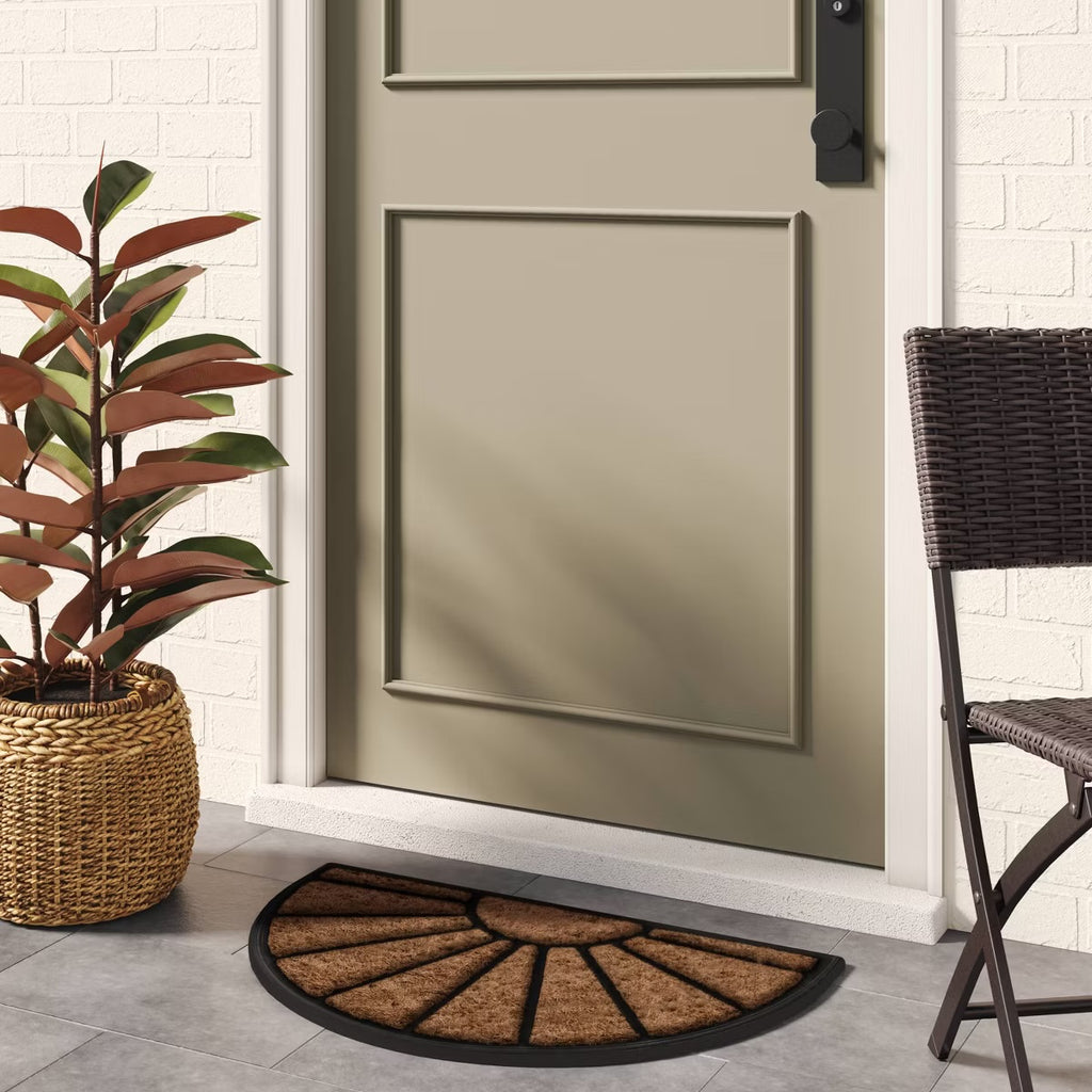 1'6"x2'6" Half Moon Rubber Coir Doormat Black - Threshold