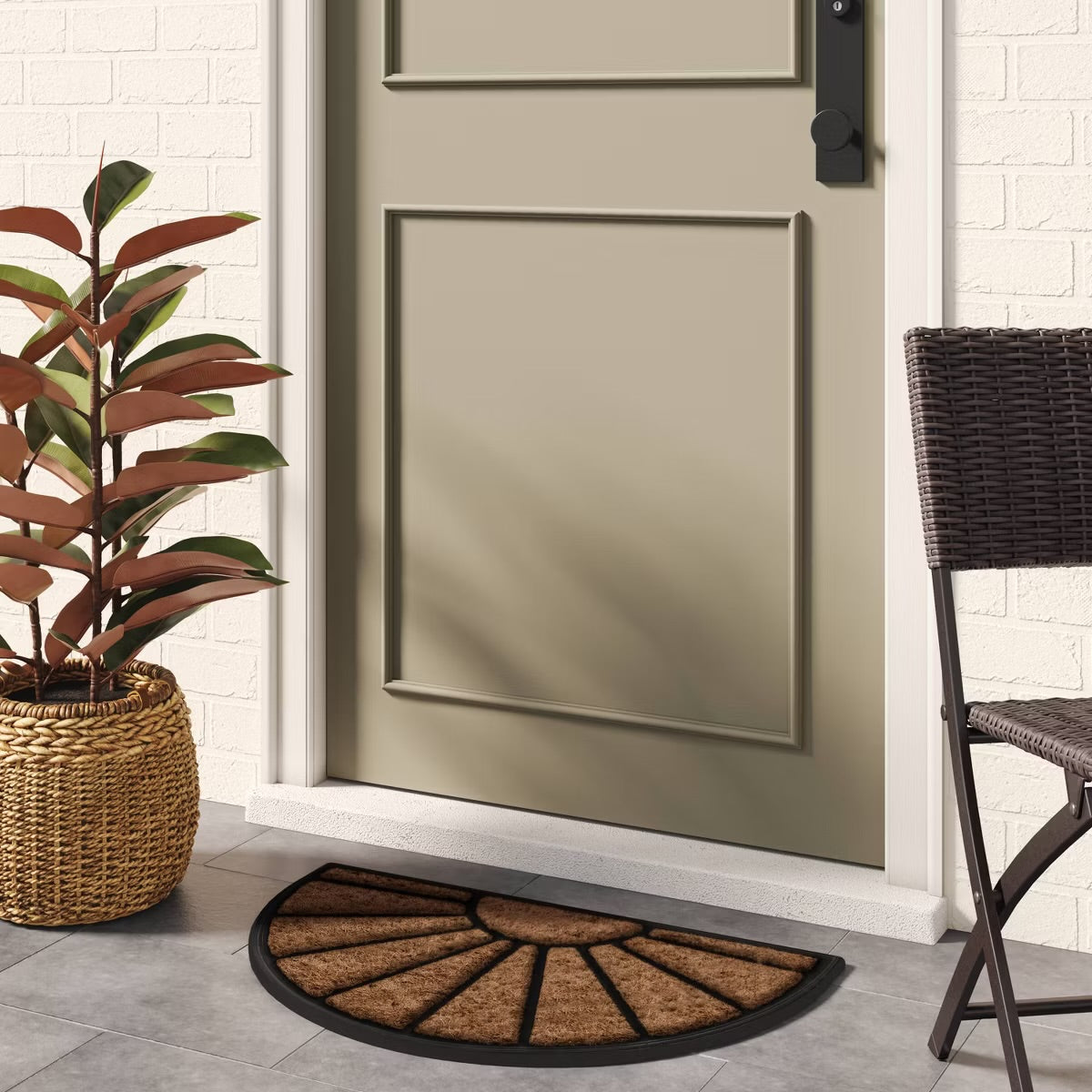 1'6"x2'6" Half Moon Rubber Coir Doormat Black - Threshold