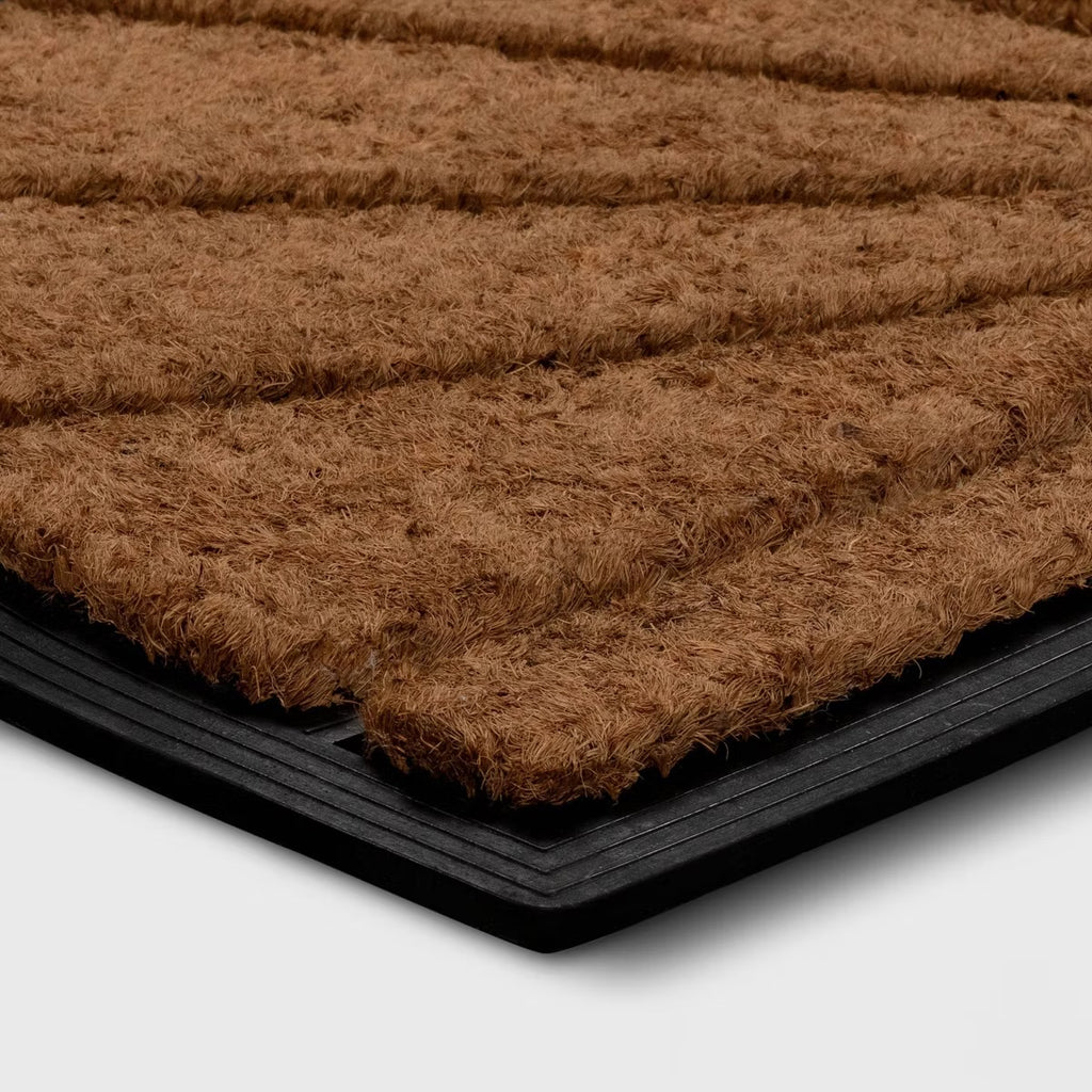 1'6"x2'6" Half Moon Rubber Coir Doormat Black - Threshold
