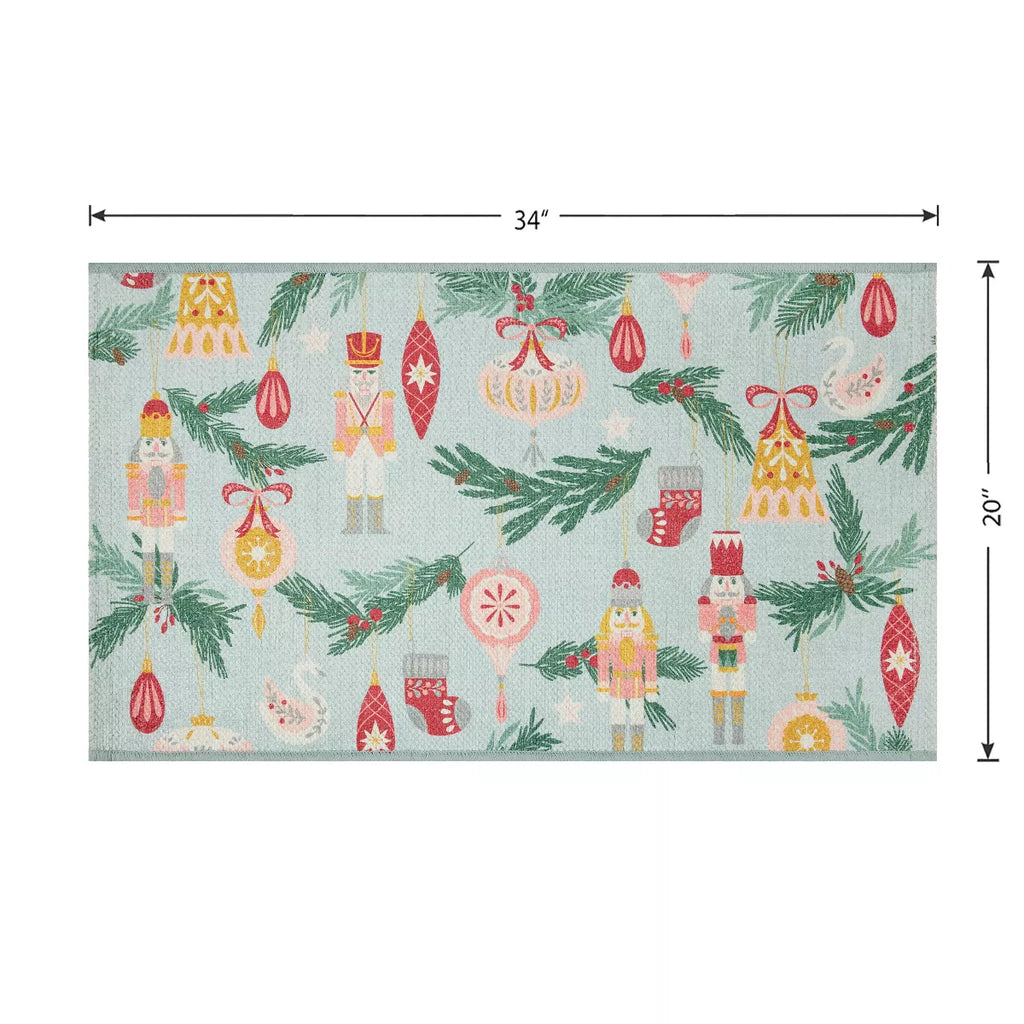 20"x34" Holiday Ornament Variety Scatter Rug Green