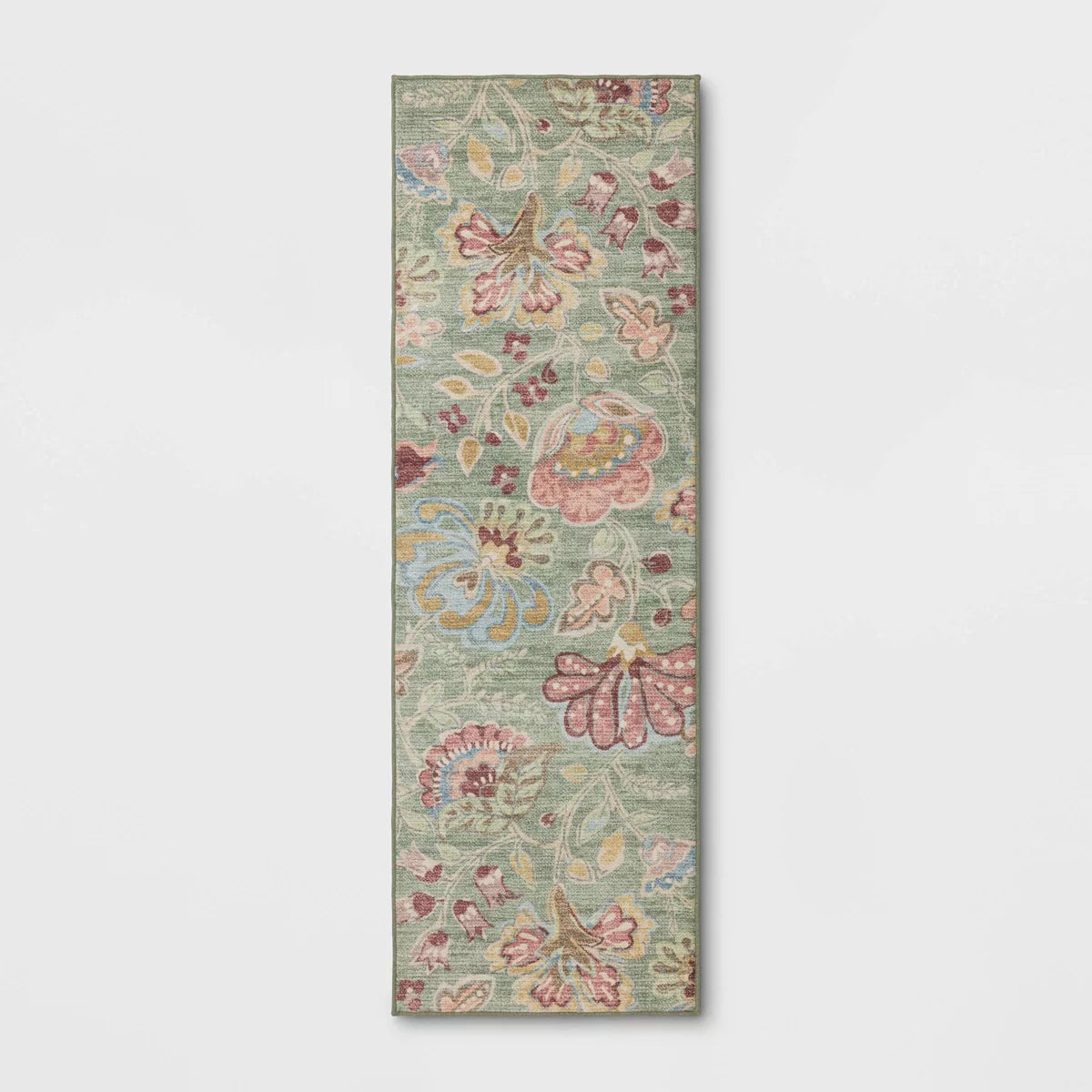 28"x84" Floral Memory Foam Runner Rug Sage Green - Threshold