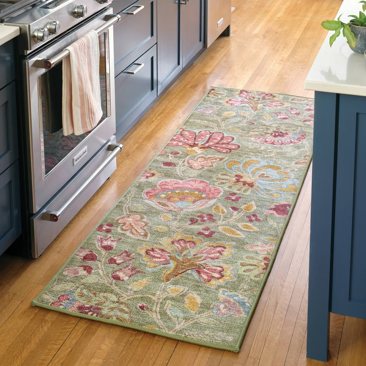 28"x84" Floral Memory Foam Runner Rug Sage Green - Threshold