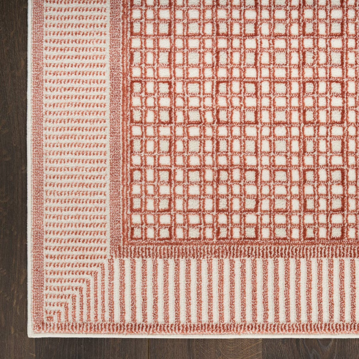 2'x6' Checkered Nordic Runner Rug Brick/Ivory