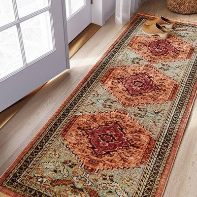 2'4"x7' Floral Woven Runner Rug Rust/Green - Threshold: Traditional Persian Style, Indoor Botanical Accent