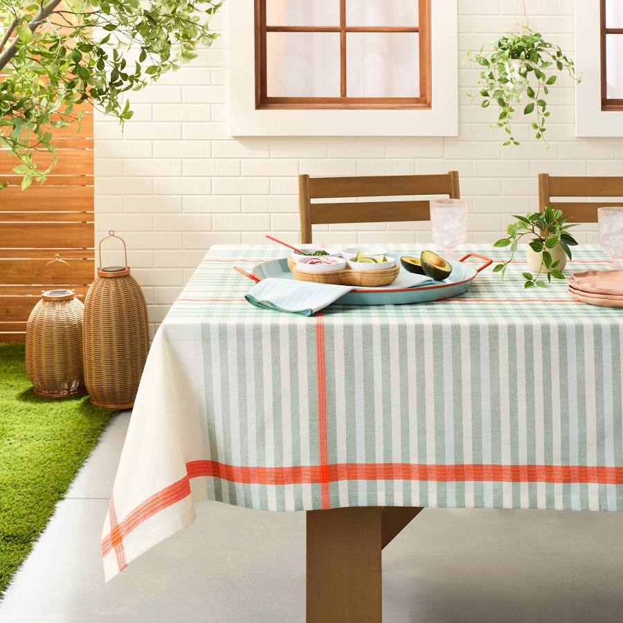 60"x84" Multi Plaid Woven Tablecloth Cream -Hearth & Hand with Magnolia