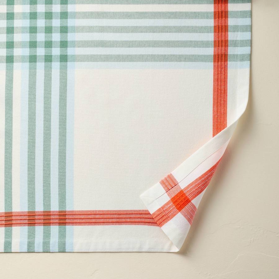 60"x84" Multi Plaid Woven Tablecloth Cream -Hearth & Hand with Magnolia