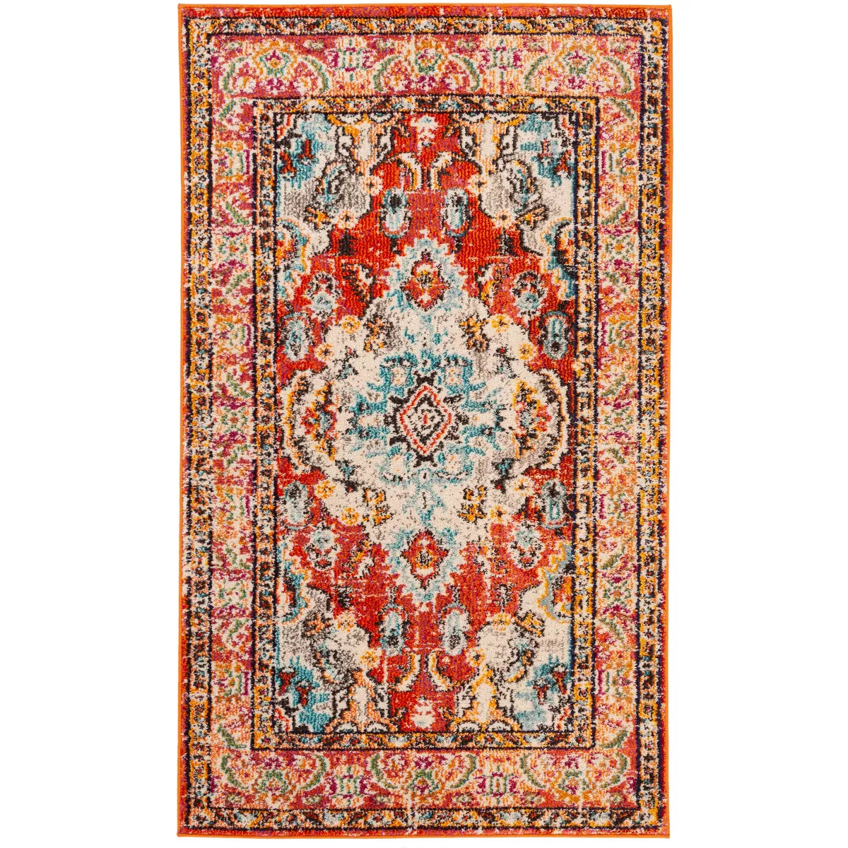 3'x5' Saniya Medallion Area Rug Orange/Light Blue - Safavieh