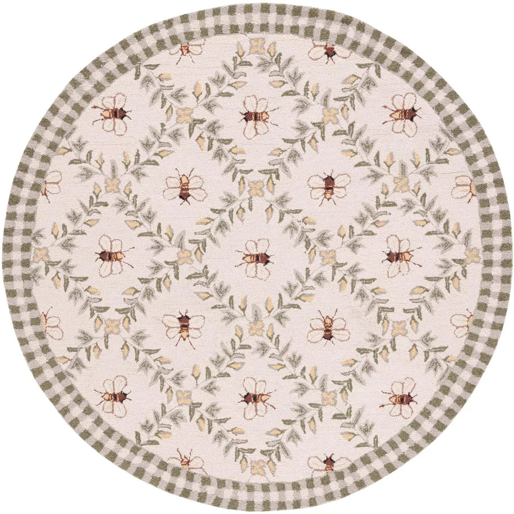 5'6" Bee Floral Hooked Round Area Rug Ivory/Green - Safavieh