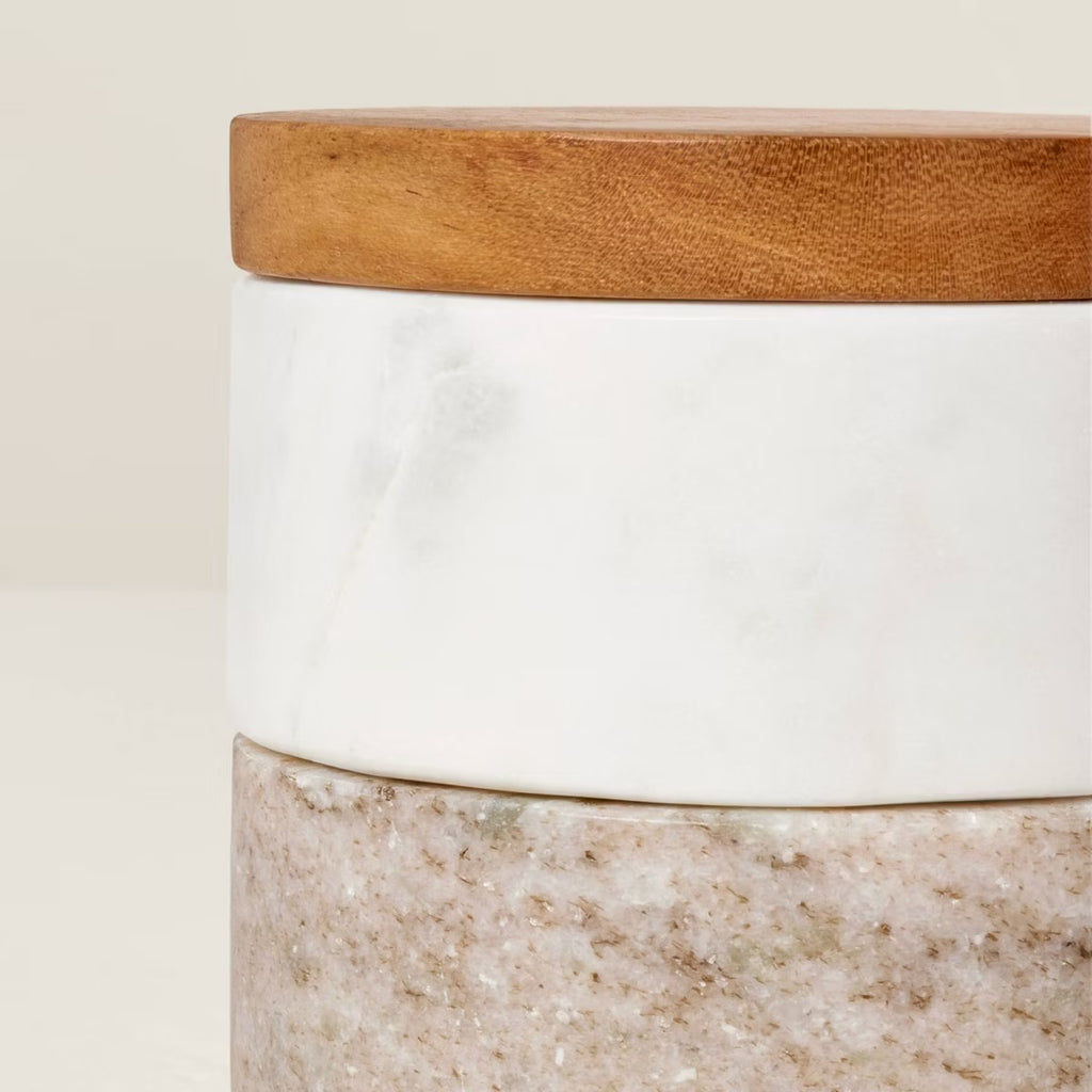 3pc Marble Stacking Salt & Pepper Cellar White/Warm Gray - Hearth & Hand