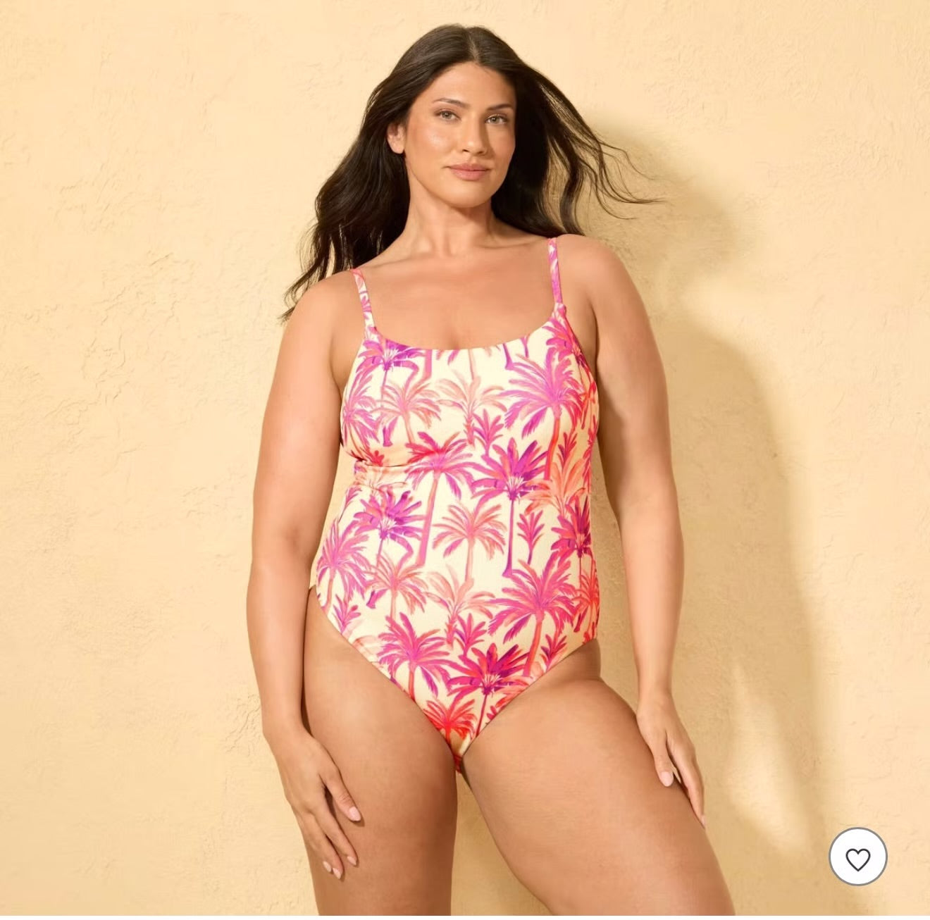 Size L (12-14)  Women's Textured Palm Print High Leg Cheeky One Piece Swimsuit - Shade & Shore