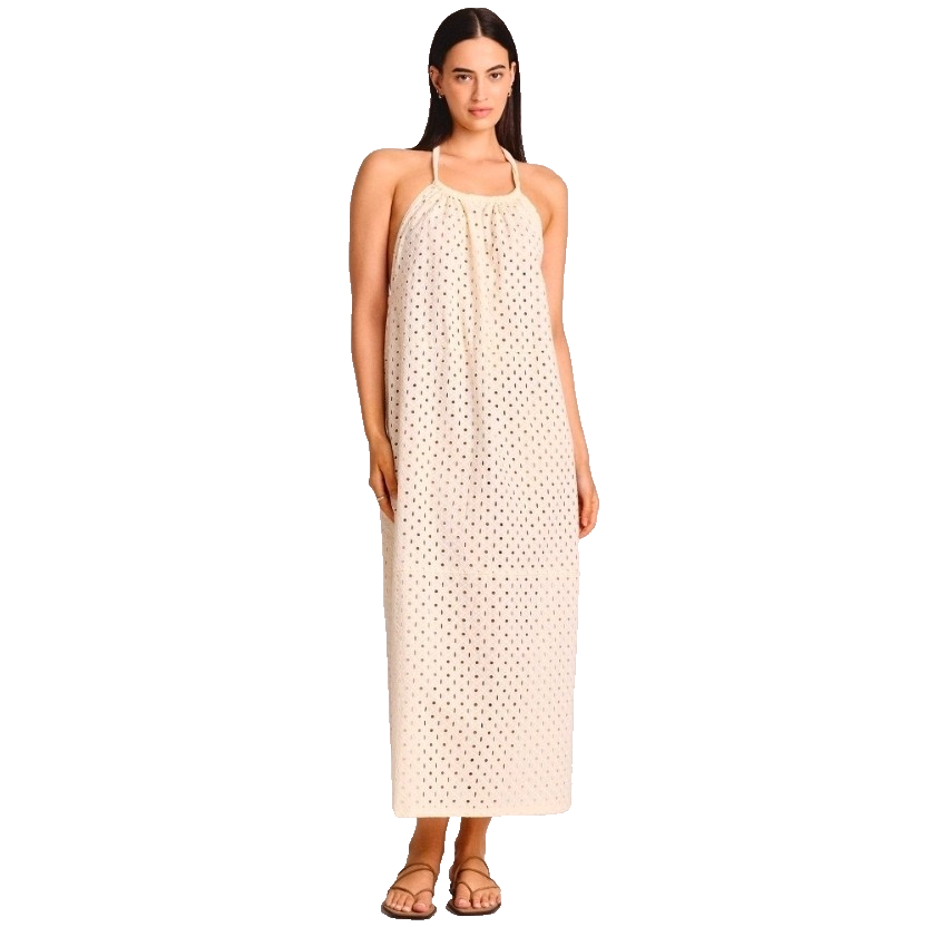 XS Vitamin A Cream Eyelet Design Halter Top Maxi Cover Up Swim Dress