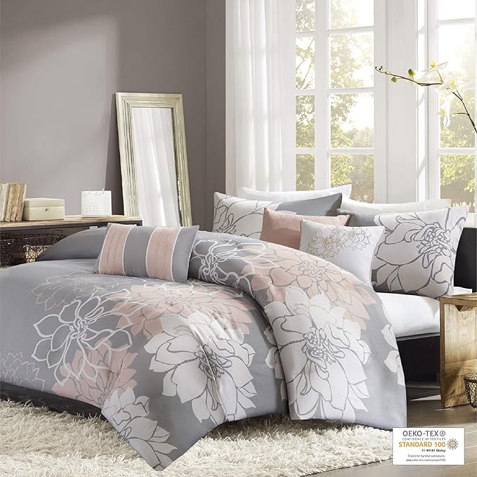 Madison Park Lola 6-Pc. FullQueen Duvet Co GreyPeach FullQueen