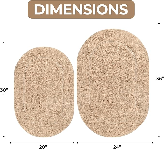 Superior Oval Solid Non-Skid W Taupe 2 piece set