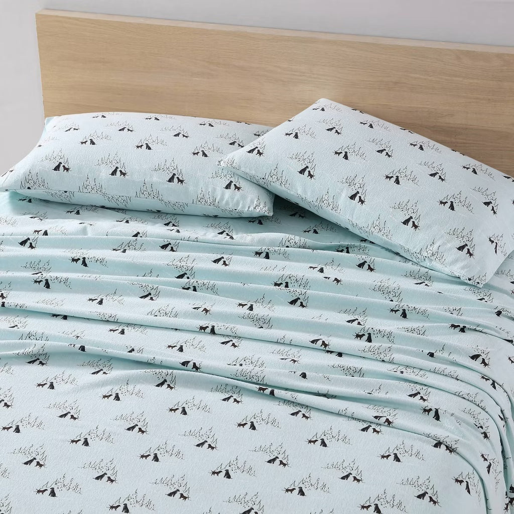 Eddie Bauer Printed Cotton Fla Dog Friends Blue King Sheet Set