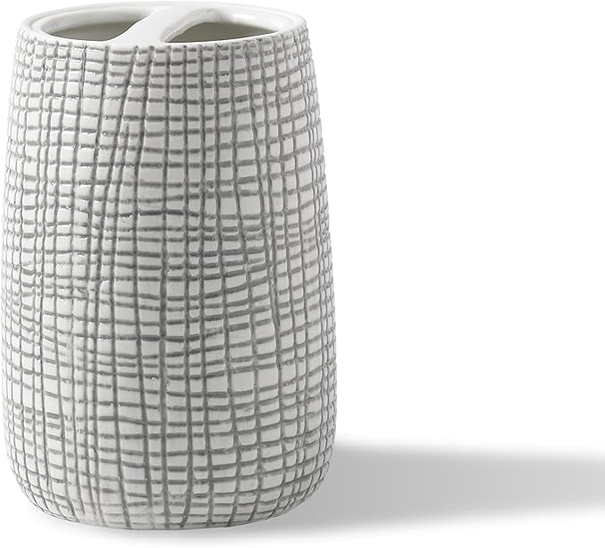 Cassadecor Raffia Embossed Por Grey Toothbrush Holder