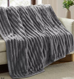 Nestl Ultra Plush Raschel Mink Blank Ribbed Gray QueenKing