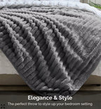 Nestl Ultra Plush Raschel Mink Blank Ribbed Gray QueenKing